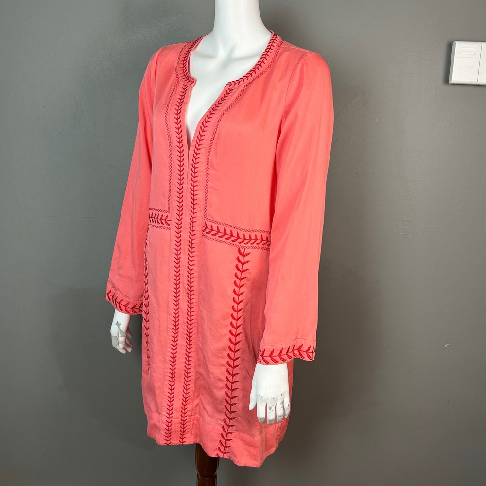 Figue Embroidered Dress Size 10 Melissa Long Sleeve Linen Beachy boho Relaxed